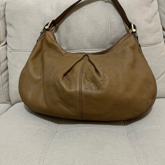 Burberry Large Brown Tan Leather Malika Shoulder Hobo Handbag 12 x18 x4 - Picture 2 of 8